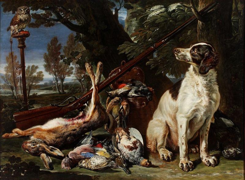 David de Coninck The hunter's trophy with a dog and an owl